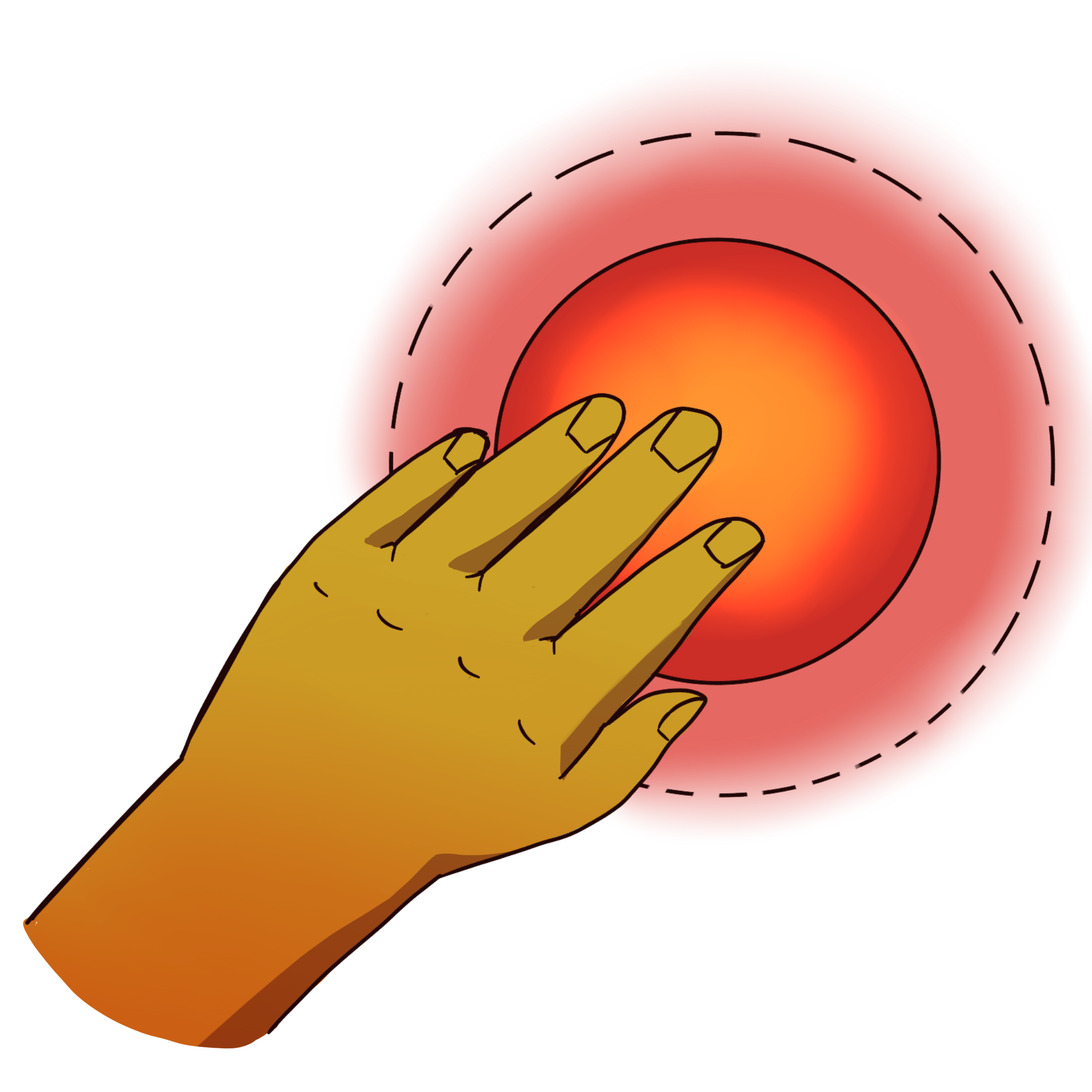 a yellow hand touching a red target